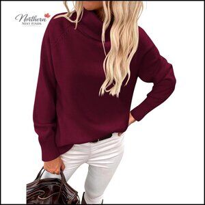 Turtleneck Sweater Long Sleeve Crewneck Pullover Ribbed Hem Cozy Fall Winter